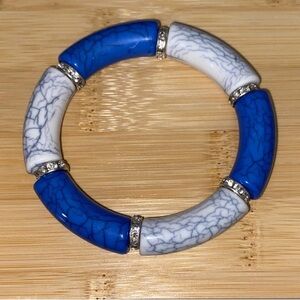 Blue and White Bracelet with Silver Accents